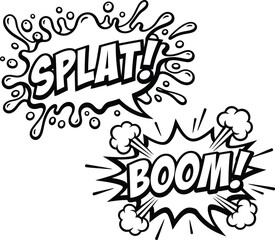 Obraz premium Comic book sound effects, splat and boom text bubbles