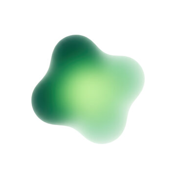A luminous, soft-edged organic blob in emerald, lime, and mint green fluid transitions, suspended on a stark white background, evoking a serene abstract vitality concept