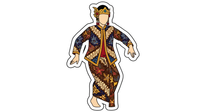 Traditional Indonesian dancer sticker in colorful batik costume