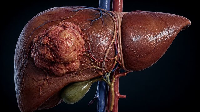 Liver Cancer with Malignant Hepatic Tumor and Advanced Liver Oncology Disease, Medical Illustration