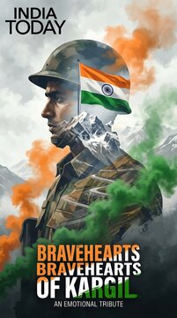 Double Exposure Indian Soldier Art with Kargil Mountains
