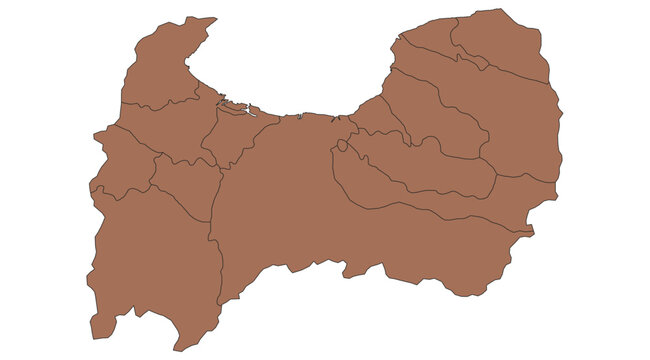 Outline Vector Map of Toyama Prefecture With County of Japan