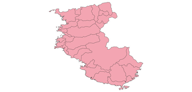 Outline Vector Map of Wakayama Prefecture With County of Japan