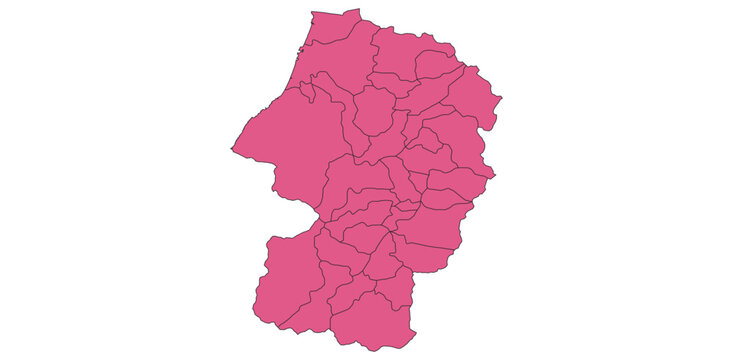 Outline Vector Map of Yamagata Prefecture With County of Japan