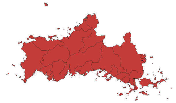 Outline Vector Map of Yamaguchi Prefecture of Japan