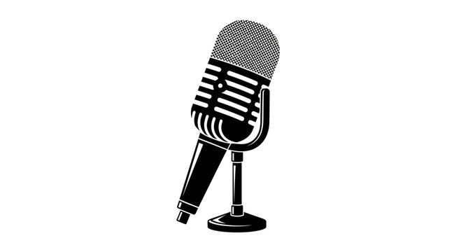 Microphone icon represents professional audio recording, live broadcasting, public speaking events, and the power of voice communication in modern media and entertainment industries.