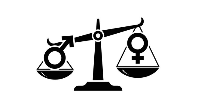 Scales of justice balancing gender symbols illustrate the complex social concept of gender equality, parity, and the ongoing pursuit of fair representation in contemporary modern society today.