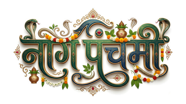 Happy nag panchami typography logo concept on background.   