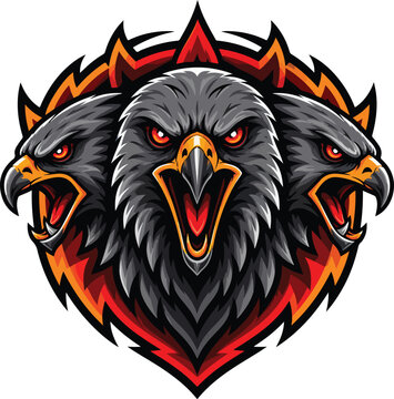 Eagle mascot logo with fierce three headed design