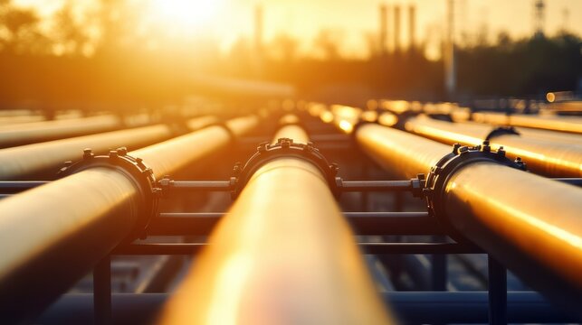 A view of interconnected gas collection pipes under bright sunlight