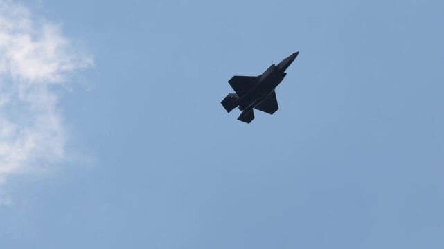 F-35 Lightning II fighter jet conducts maneuvers in the sky showcasing advanced stealth technology capabilities