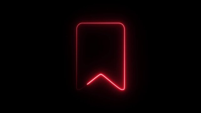 A digital graphic representing a neon-style bookmark icon on a black background.