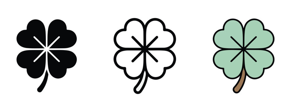 leaf clover icons in different colors and styles for luck and nature themes  various illustrations of clover leaves