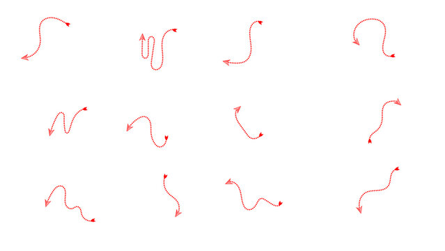 Collection of various red arrows with dotted lines