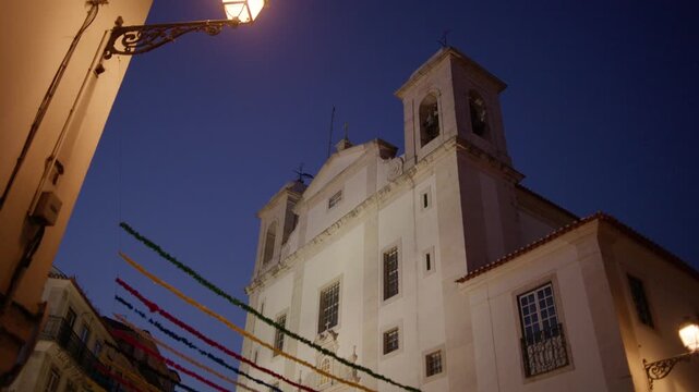 Church Facade Decorated for Santos Populares Festival Lisbon Portugal Shot with Cinema Camera