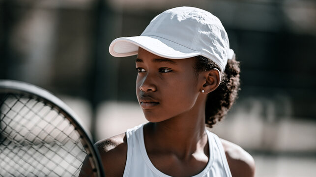 Young tennis player stands at baseline bouncing ball repeatedly before serve match pressure visible in tight jaw posture youth sports performance anxiety pre-serve ritual junior