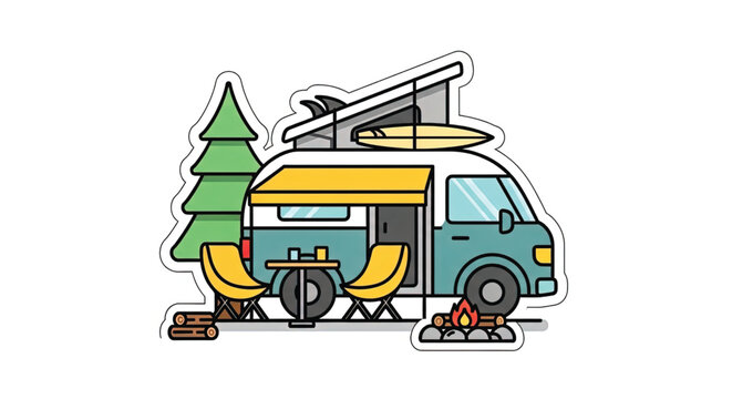 Colorful camper van with furniture.