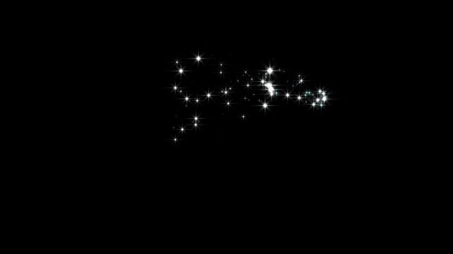 Animation glitter glowing 2D star sparkle and doodle cartoon twinkling stars, with burst effect on black screen background. Creative vector style motion graphics, 4K video assets