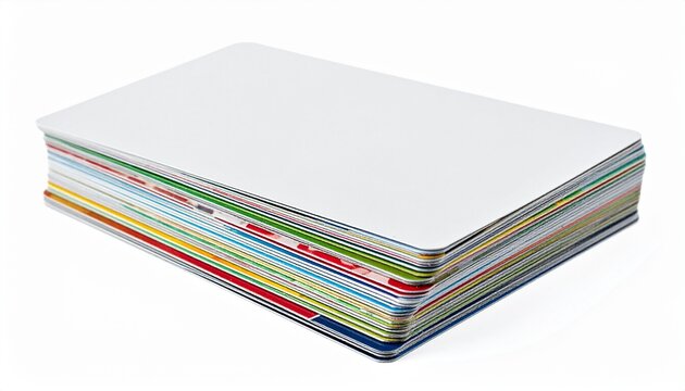 Stack of colorful index cards on white background