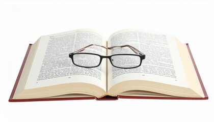 Fototapeta premium Glasses resting on open book with white background