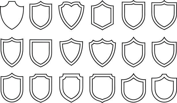 Shield outlines and security protection badges set featuring various blank heraldic crest vector shapes