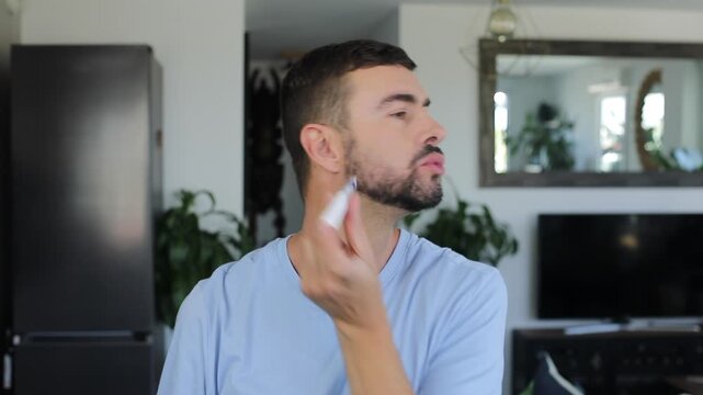 Man using peptide treatment device