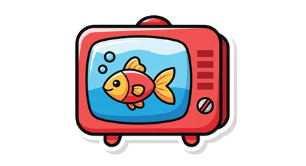 Naklejka premium Colorful cartoon fish on television screen.