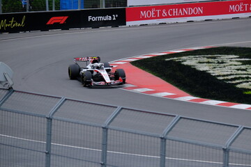 Naklejka premium May 24, 2026, Montreal, Canada - Haas Formula 1 car on track by Ocon and Bearman at Circuit Gilles Villeneuve. g.