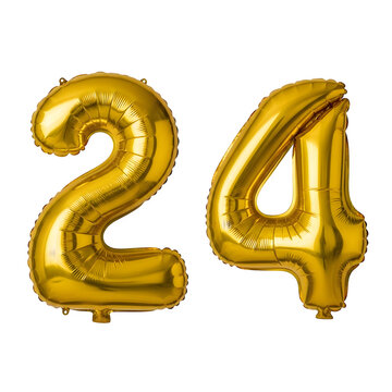 Shiny golden number twenty-four celebration balloons