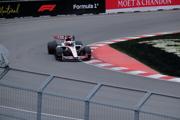 Naklejka premium May 24, 2026, Montreal, Canada - Haas Formula 1 car on track by Ocon and Bearman at Circuit Gilles Villeneuve. g.