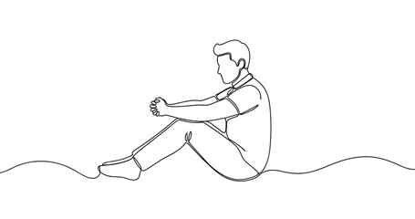 Fototapeta premium Continuous line drawing of a young adult caucasian male sitting in profile. No editable stroke