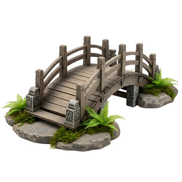 Rustic wooden bridge over a small stream in a forest