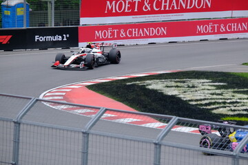 Naklejka premium May 24, 2026, Montreal, Canada - Haas Formula 1 car on track by Ocon and Bearman at Circuit Gilles Villeneuve. g.
