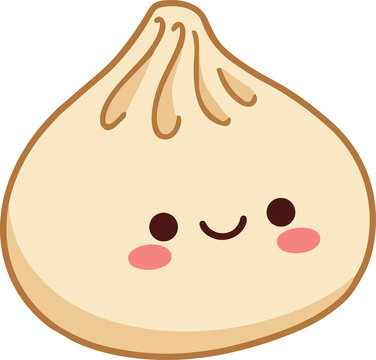 Cute kawaii gyoza dumpling character, Japanese dim sum illustration