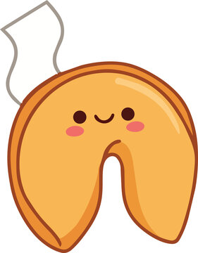 Cute kawaii fortune cookie character with paper note illustration