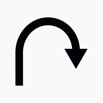 Black curved arrow pointing downwards minimalist icon vector graphic