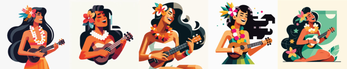 Vector of a Hawaiian woman playing a ukulele © FirdianKrisna