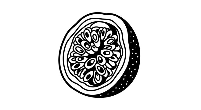 Black and White Passion Fruit Half Line Art Illustration