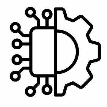 Artificial Intelligence Tech Industry Logo: Minimalist Microchip and Cog Gear Combination Vector Graphic