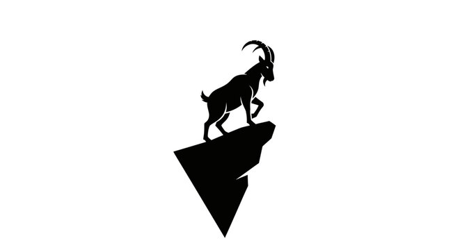 Silhouette of a majestic mountain goat on a rocky peak.
