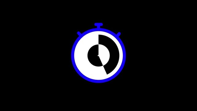 Stopwatch icon with blue outline and black and white segments on black background timer time
