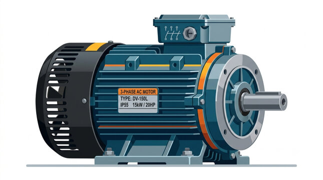 Three Phase AC Electric Motor Illustration Isolated on White Background