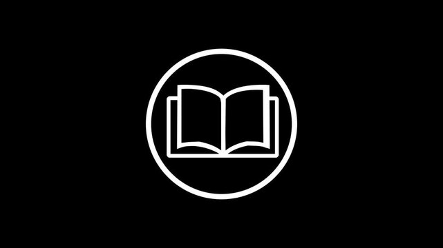 Open book icon inside a circle on a black background reading knowledge