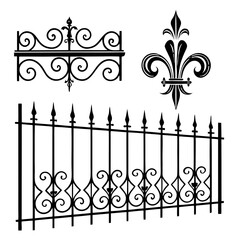 Set of luxury forged fences with fleur de lis. © Samantha44