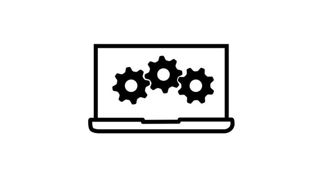 Laptop with three gears icon on a white background computer cogwheels