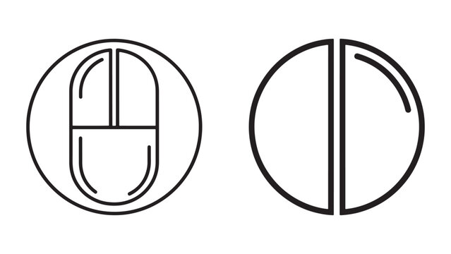 Minimal line icons of computer mouse buttons in circular outline, dark modern vector design