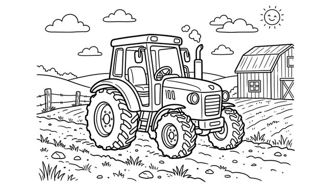Cartoon Tractor on a Farm agriculture vehicle
