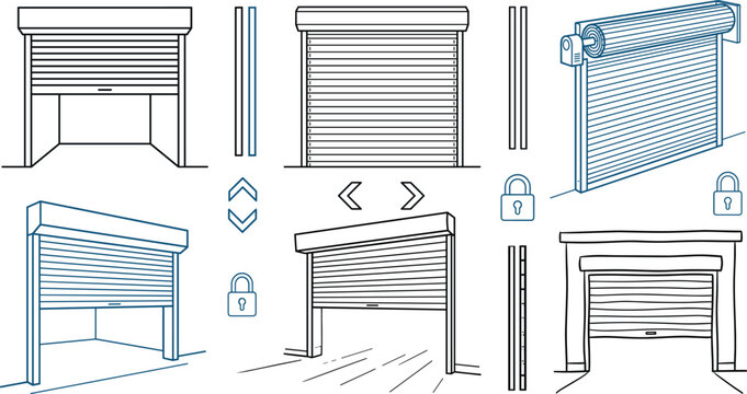 Roller Shutter and Garage Door Icon Set for Security Storage Shop Front Protection Systems