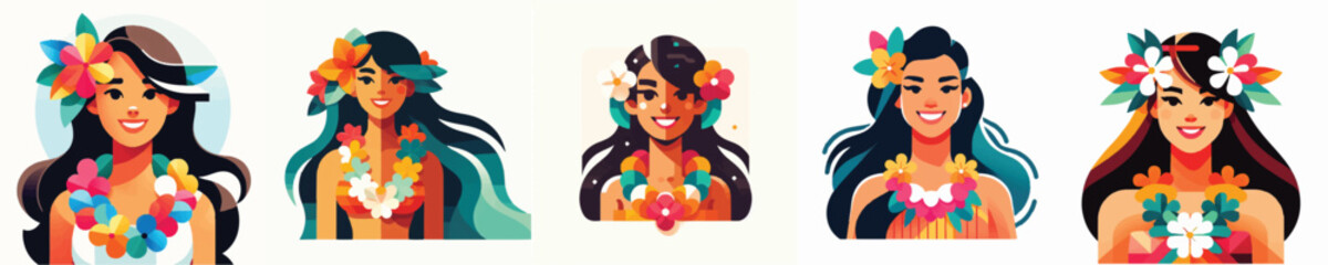 Vector of a Hawaiian woman wearing a flower lei © FirdianKrisna