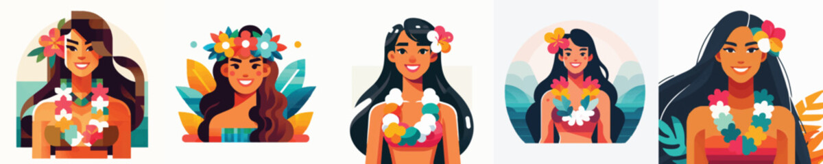 Vector of a Hawaiian woman wearing a flower lei © FirdianKrisna